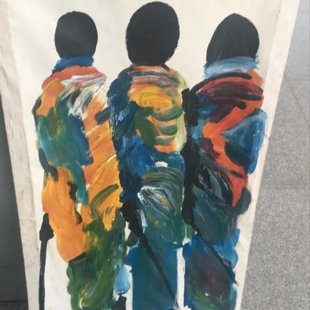 Painting of 3 africans wearing traditional clothes